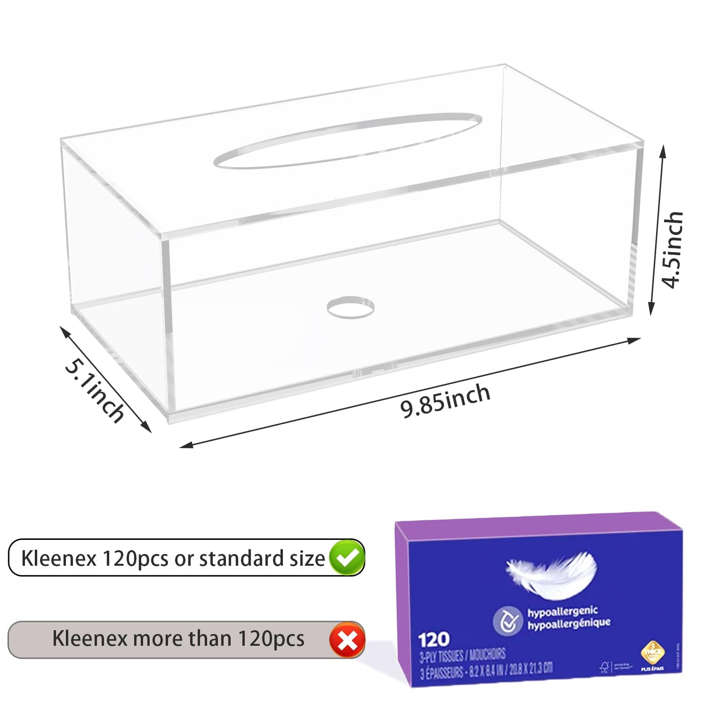 Acrylic Tissue Box Cover, Clear Tissue Box Holder, PITBVO Facial Napkin Dispenser Holder Case Dryer Sheet Holder for Car, Bathroom, Kitchen, Office, Living Room, Home, Laundry, Counter Hotel Use