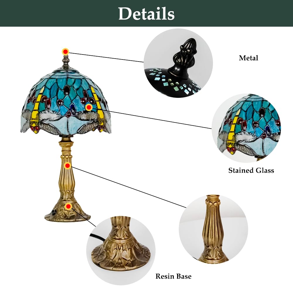 Skyblaze Tiffany Style Table Lamp, 8-inch Dragonfly Stained Glass Desk Lamp