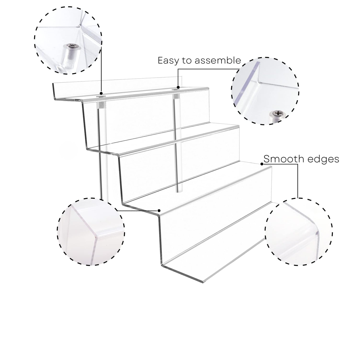 BYCY Display Stand 4 Tier Black Display Riser 2 Pack Displays Perfume Organizers Tiered for Decoration and Cupcakes Dessert Stand Makeup Stand Cabinet Countertops (9*6-clear)