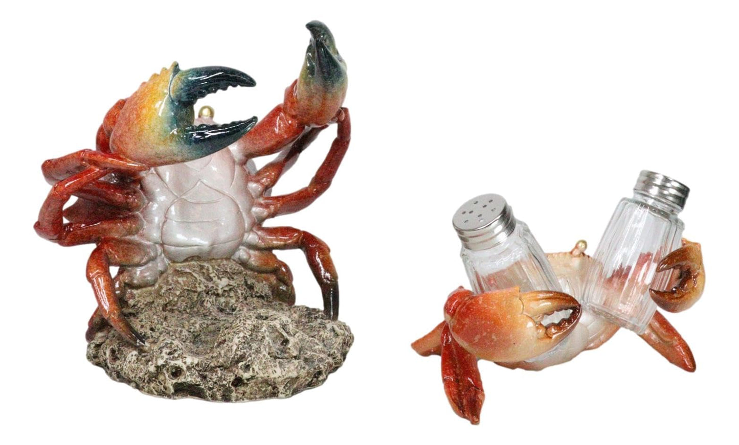 Ebros Gift Set of 2 Nautical Coastal Giant Stone Crab with Black Pincer End Tips Wine Bottle and Salt Pepper Shakers Holder Figurines Beach Sea Marine Accent