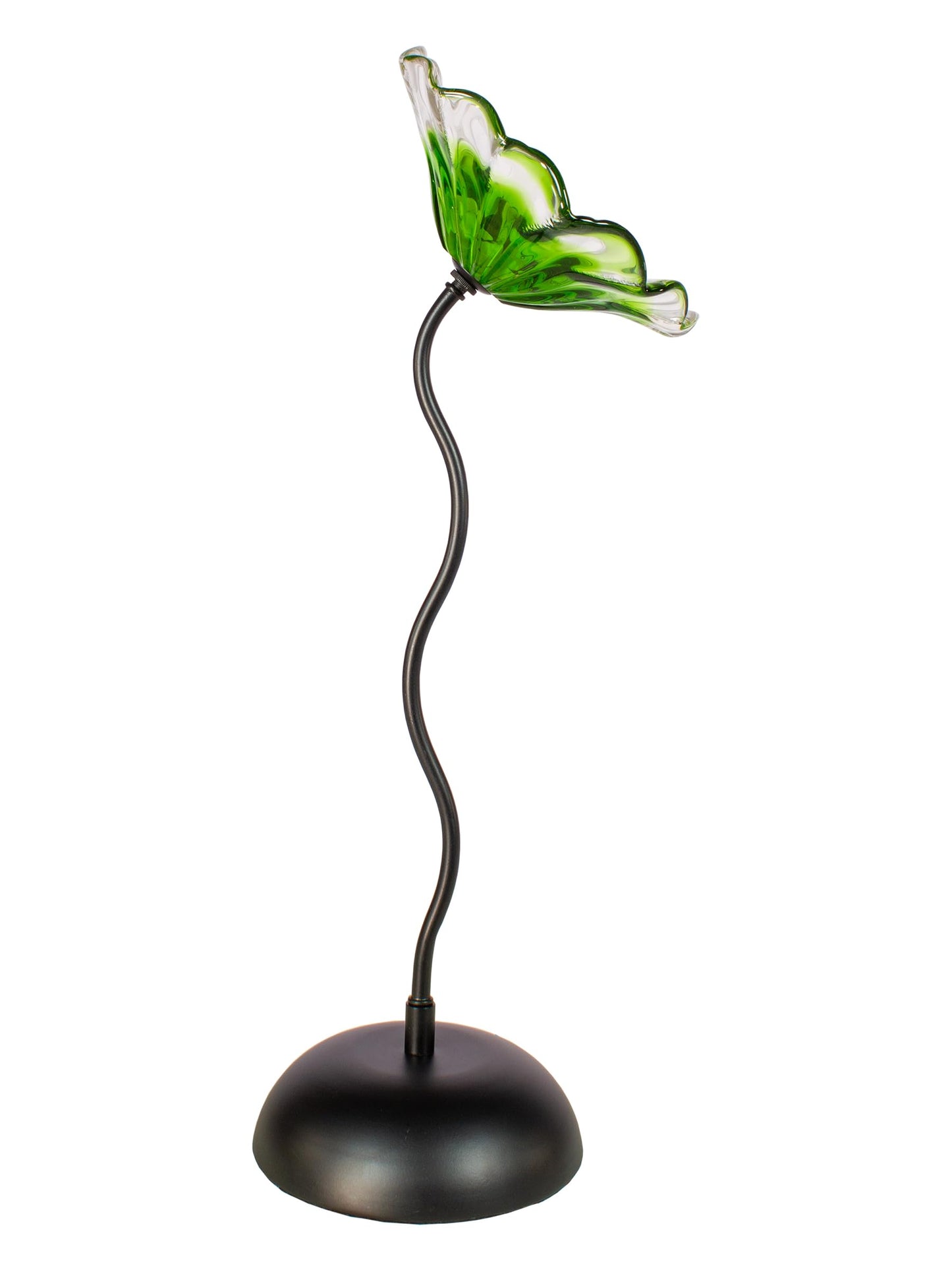 Dale Tiffany AS24043-D9 Bloom Hand Blown Glass Flower Art Glass Sculpture with Metal Stand for Indoor Garden Patio Decoration, Green, 9" Diameter 23" Tall