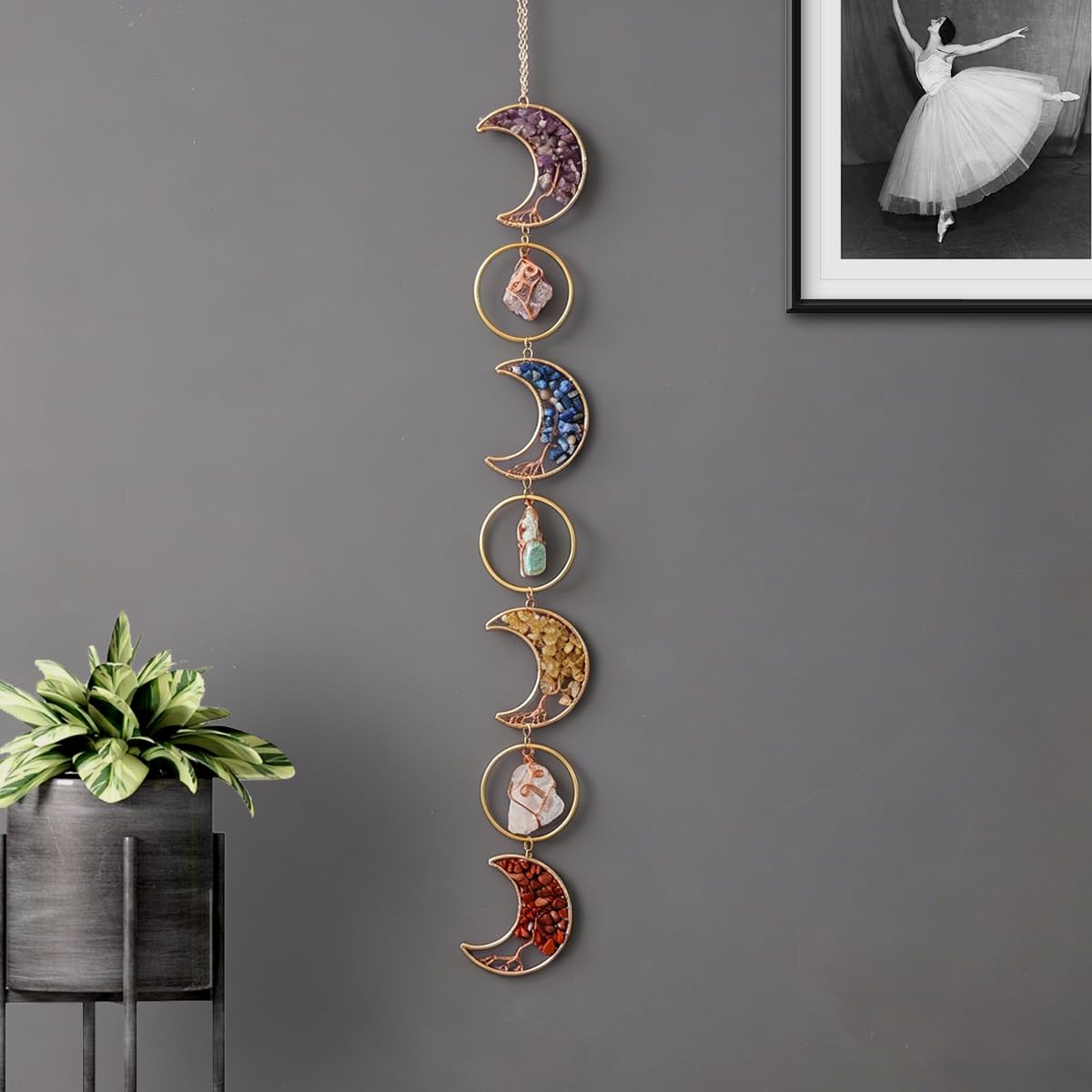 7 Chakra Crystal Dream Catcher, 7 Rings Moon Phase Wall Hanging, Handmade Natural Gemstone Tree of Life Window Decor Ornament, Boho Home Decor, Spiritual Gift for Women, Crystal Lovers