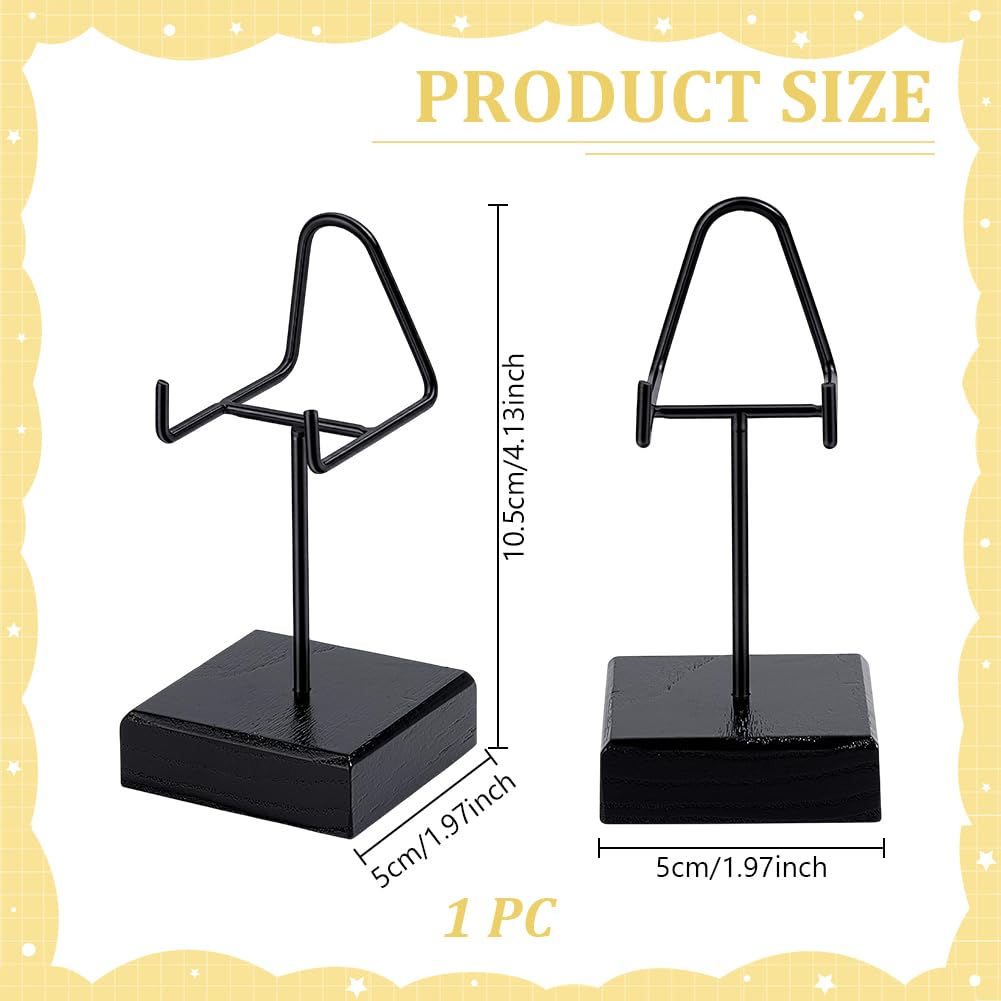 AHANDMAKER Wood Display Stand with Metal Arms Small Easel with Base for Shark Tooth Mineral Agate Rocks Crystal Gemstones Fossils Coral Geodes Display Home Office Christmas Decoration, Black 2x2x4in