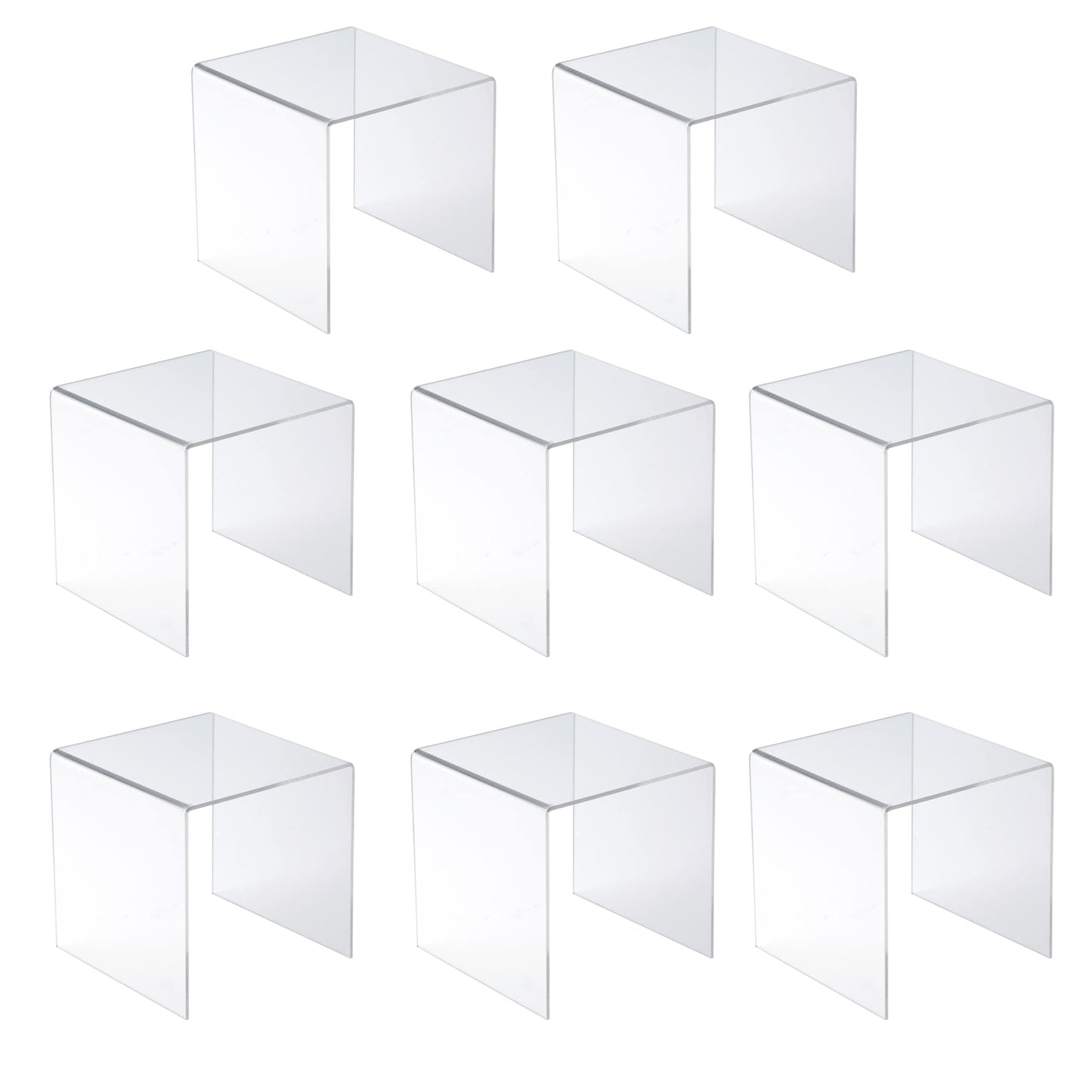 Jusalpha® 8 PC 6'' Clear Acrylic Risers, Acrylic Display Risers Shelf Showcase Fixtures for Jewelry, Display Stand for Amiibo Funko POP Figures, Cupcakes, Food Display, Cabinet- Lot of 8 (6x6x6 Inches)