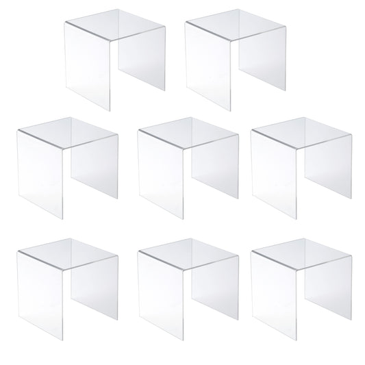 Jusalpha® 8 PC 6'' Clear Acrylic Risers, Acrylic Display Risers Shelf Showcase Fixtures for Jewelry, Display Stand for Amiibo Funko POP Figures, Cupcakes, Food Display, Cabinet- Lot of 8 (6x6x6 Inches)