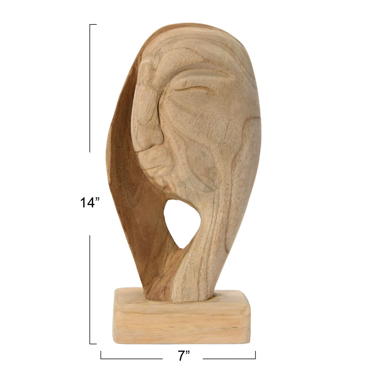 Bloomingville Hand Carved Teakwood Face Sculpture, Natural