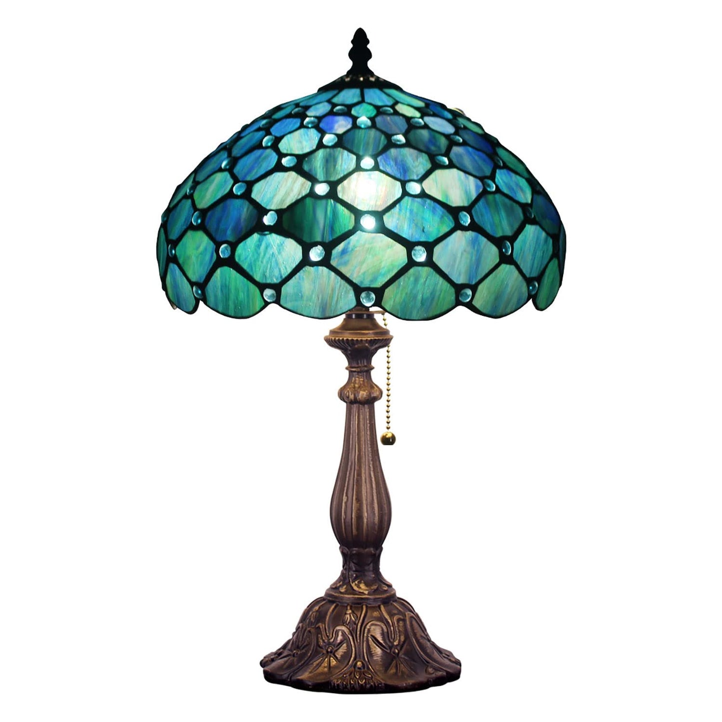 ZJART Tiffany Table Lamp Stained Glass 12X12X19 Inch Sea Blue Pear