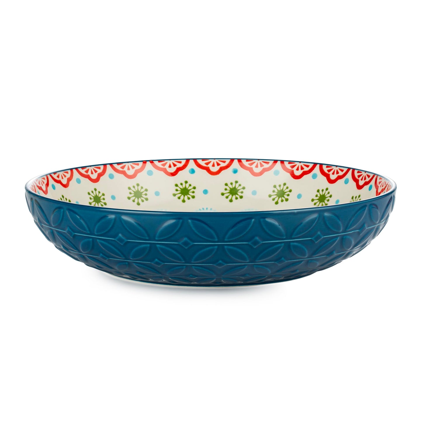 Signature Housewares Morocco 36 OZ Shallow Dinner Bowls/Deep Plates Perfect for Spaghetti and Salads - Set of 4 - Large Ceramic Bowls - Colorful Handpainted Pasta Bowls -