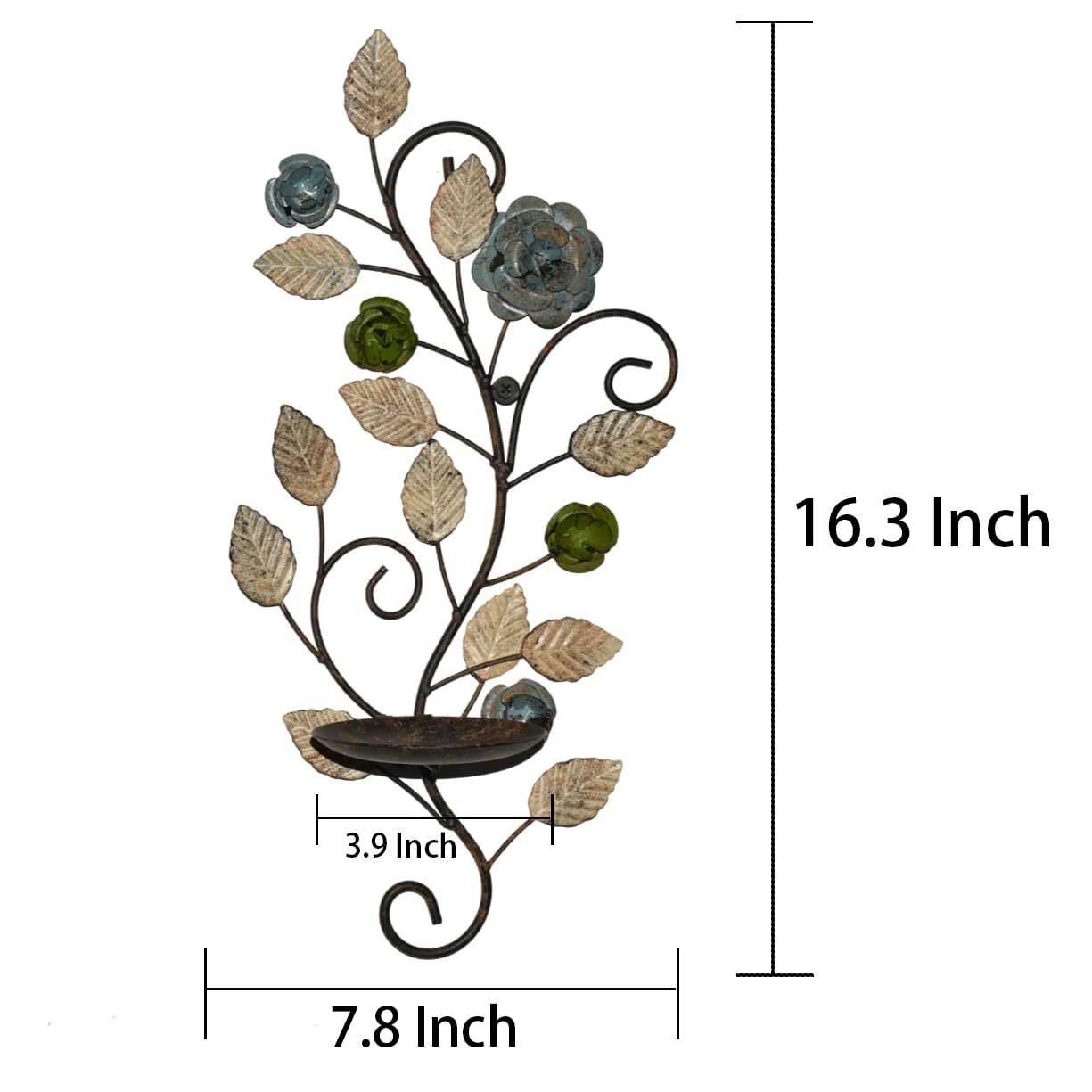 Metal Wall Candle Sconce Holders Set of 2, Rustic Leaf and Flower Branch Candle Holder Wall Decoration for Living Room Farmhouse Wedding Fireplace