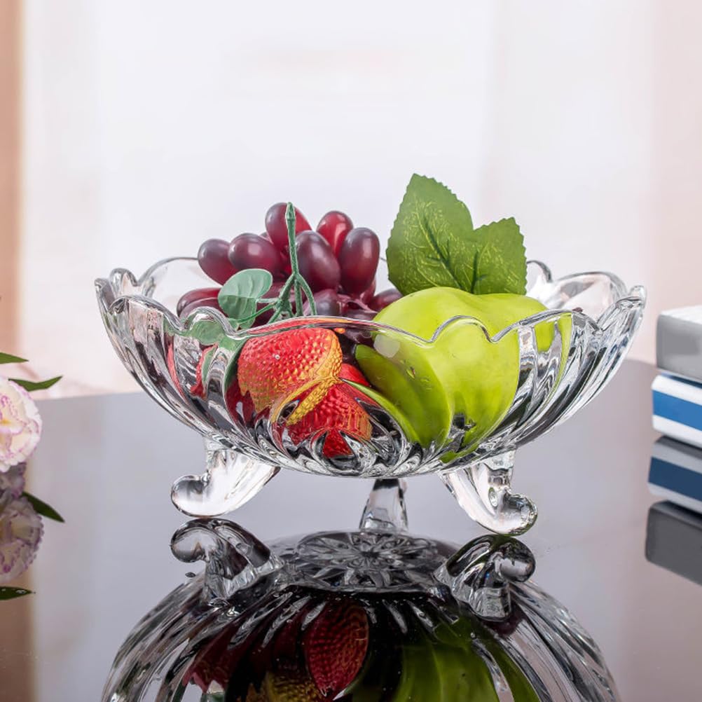 Cabilock Tripod Glass Fruit Plate Trifle Bowl Glass Food Decor Crystal Candy Dish Pasta Bowl Food Prep Transparent Salad Tray Transparent Serving Plate Fruit Tray for Home
