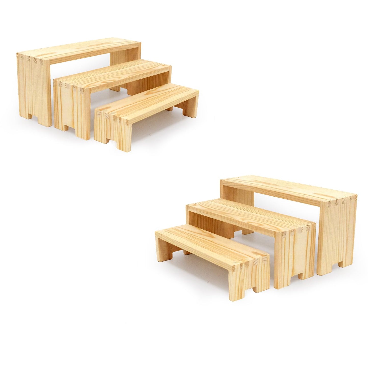 Yikaroeli 2 Set Wood Display Risers Wooden Stand Riser 3 Tiered Display Stands for Vendor Events 6 Pcs Cupcake Stands Cake Stand for Party Dessert Food(Nature)