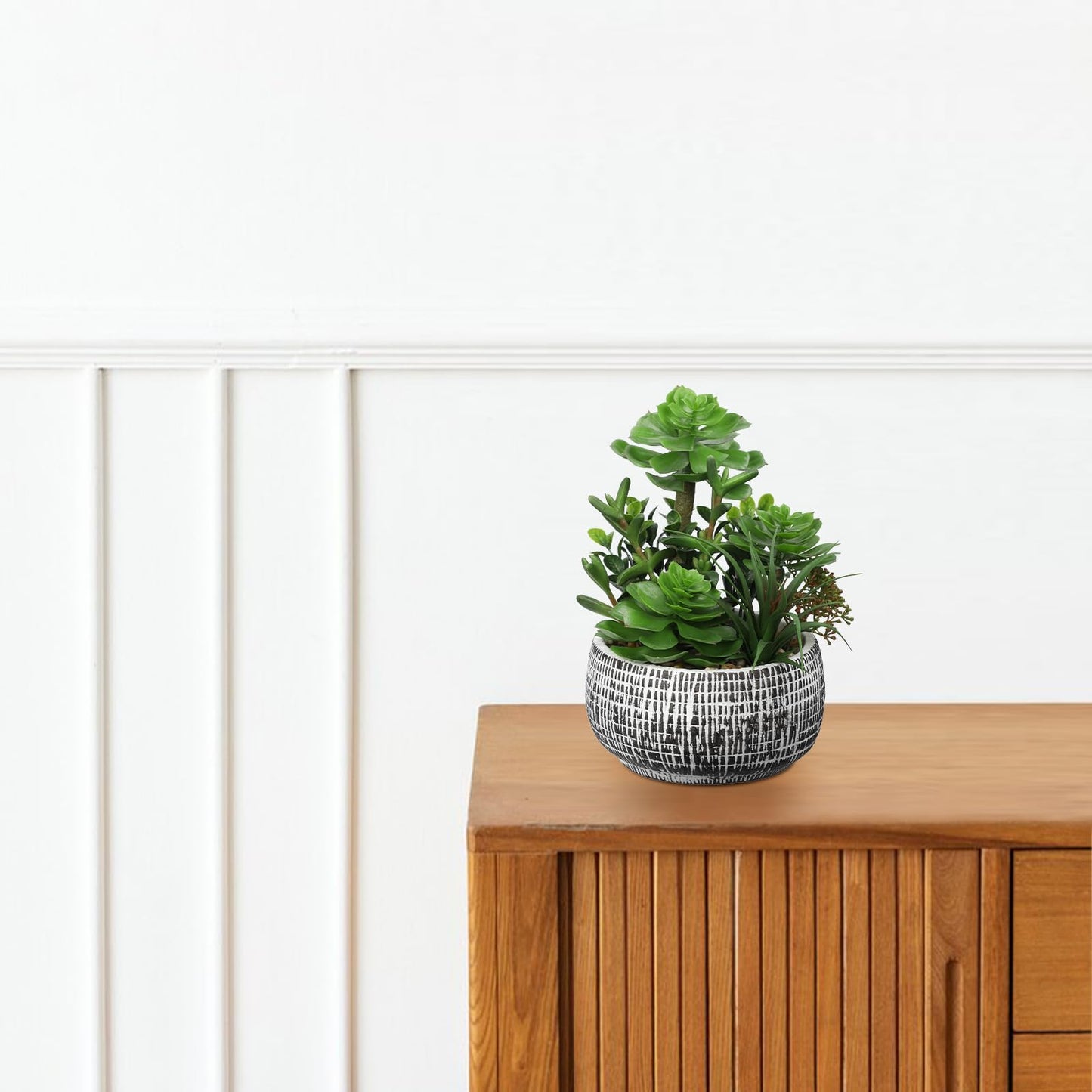 Villa Como 10” Large Succulents Plants Artificial in Ceramic Pots Potted Faux Succulent Arrangement with Black Bowl Pots Fake Desk Succulents Plants for Home Bathroom Shelf Table Indoor Decor