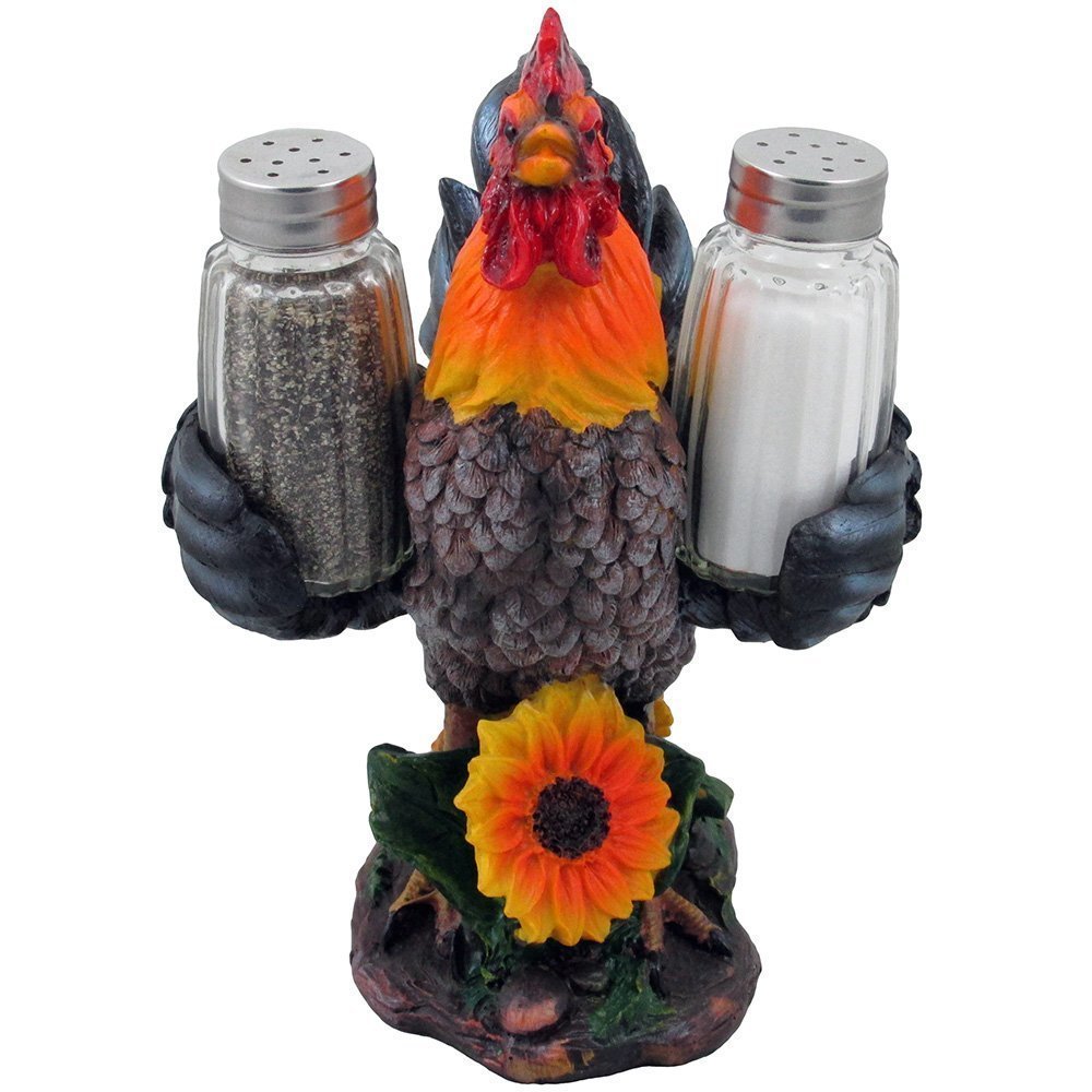 Decorative Farm Rooster Salt and Pepper Shaker Set with Holder Figurine for Rustic Country Kitchen Decor Sculptures & Collectibles As Gifts for Farmers