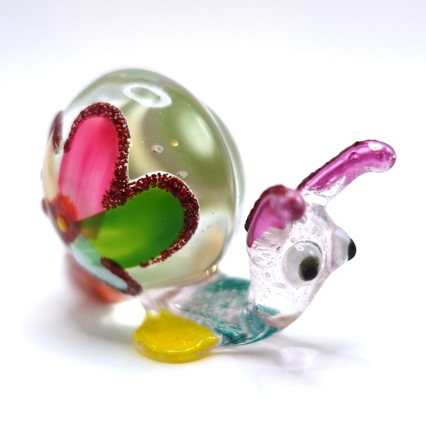 Sansukjai Snail Miniature Hand Blown Glass Art Figurines Animals Collectible Gift Home Decorate Ornament (Flower)