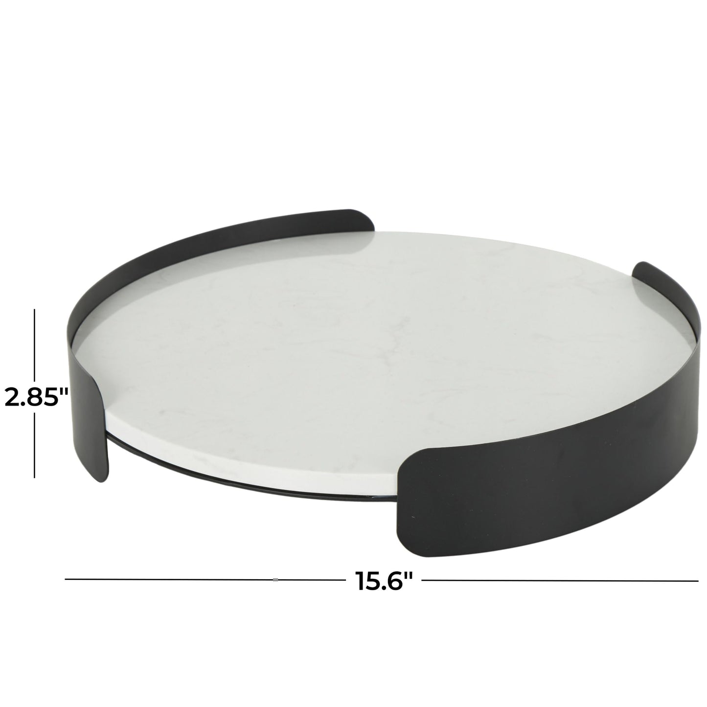 Deco 79 Marble Living Room Decor Tray Round Ottoman Tray with Black Metal Frame, Serving Tray 16" x 16" x 3", White