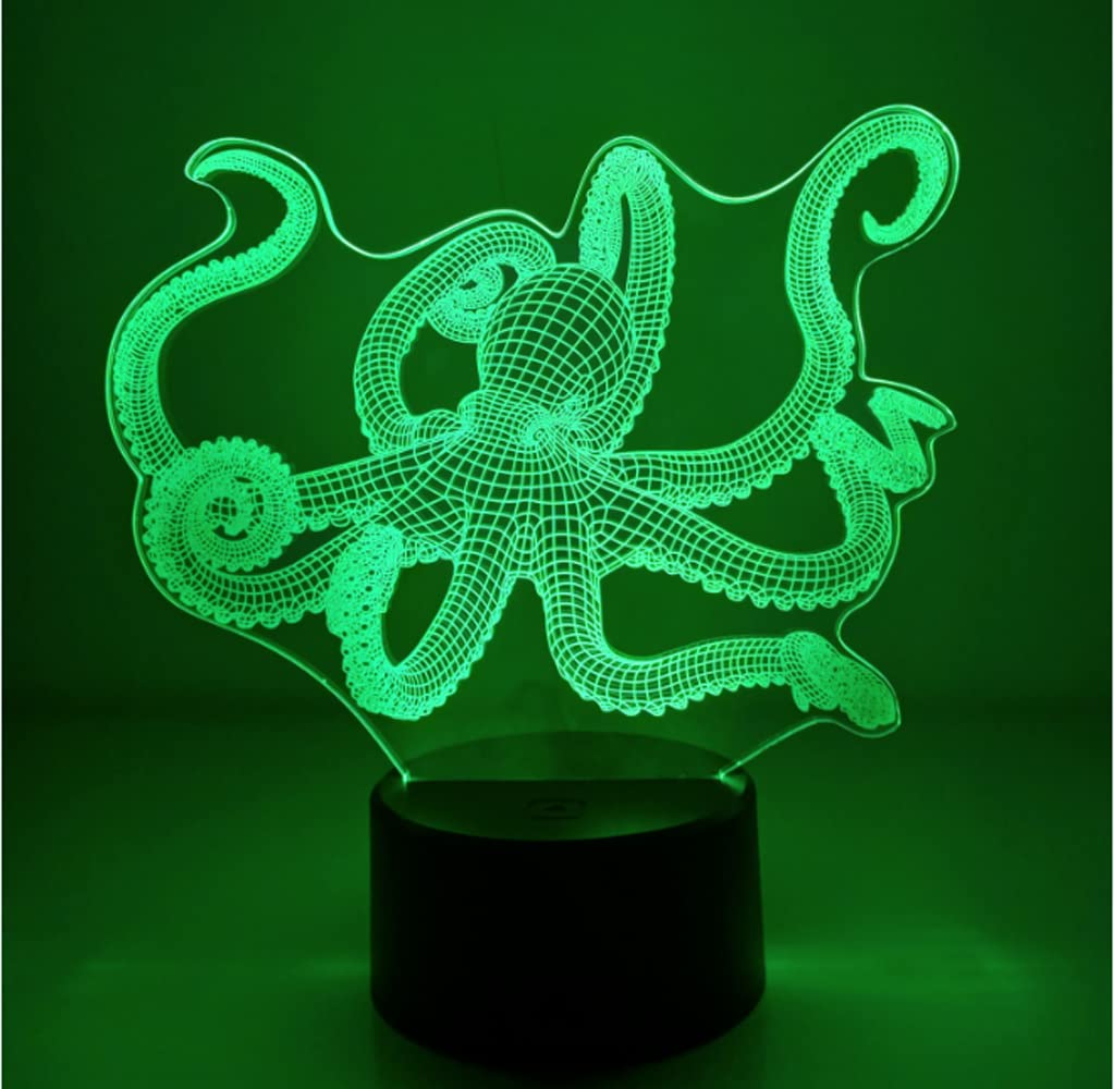 YTDZLTD Optical Illusion 3D Octopus Night Light 16 Colors Changing USB Powered Remote Control Touch Switch Decor Lamp LED Table Desk Lamp