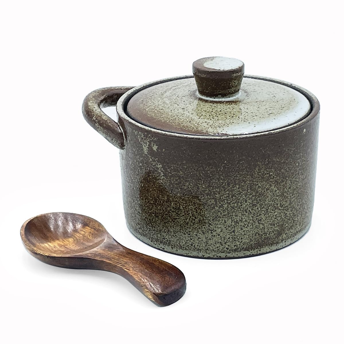 YILUSHENGHUA 8 oz Ceramic Salt Cellar with Lid & Wooden Spoon,Countertop Salt Container,Sugar Bowl,Spices Jar|Terracotta Home Kitchen Decor(Coarse Pottery Color)