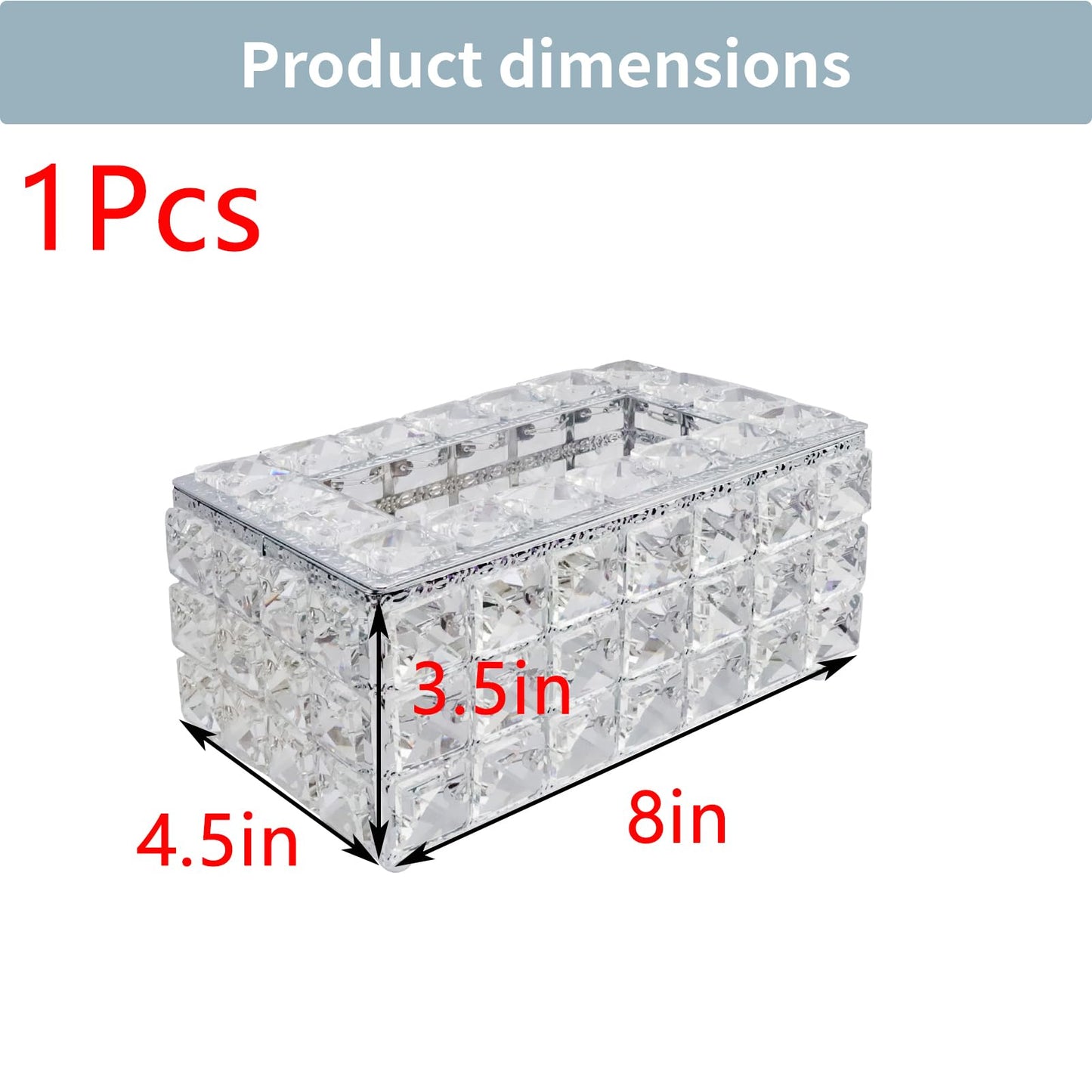 Geesatis Tissue Box Cover, Rectangle Tissue Box Holder, Rectangular Napkin Facial Tissues Holder for Bathroom Toilet Bedroom Living Room Table Desk Office Dresser, 1 Pcs Silver 8''x4.5''x3.5''