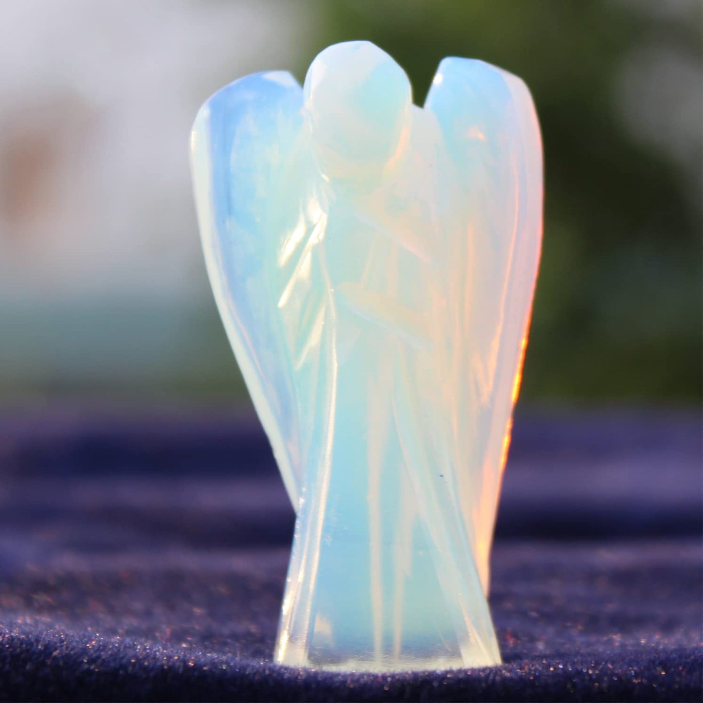 2 inches Natural Gemstone Guardian Angel Hand Curved | 15 Choices | Gemstones Crystal Prayer Angel | Home Protection | Pocket Crystal Angel (Opalite + Amethyst + Green jade)