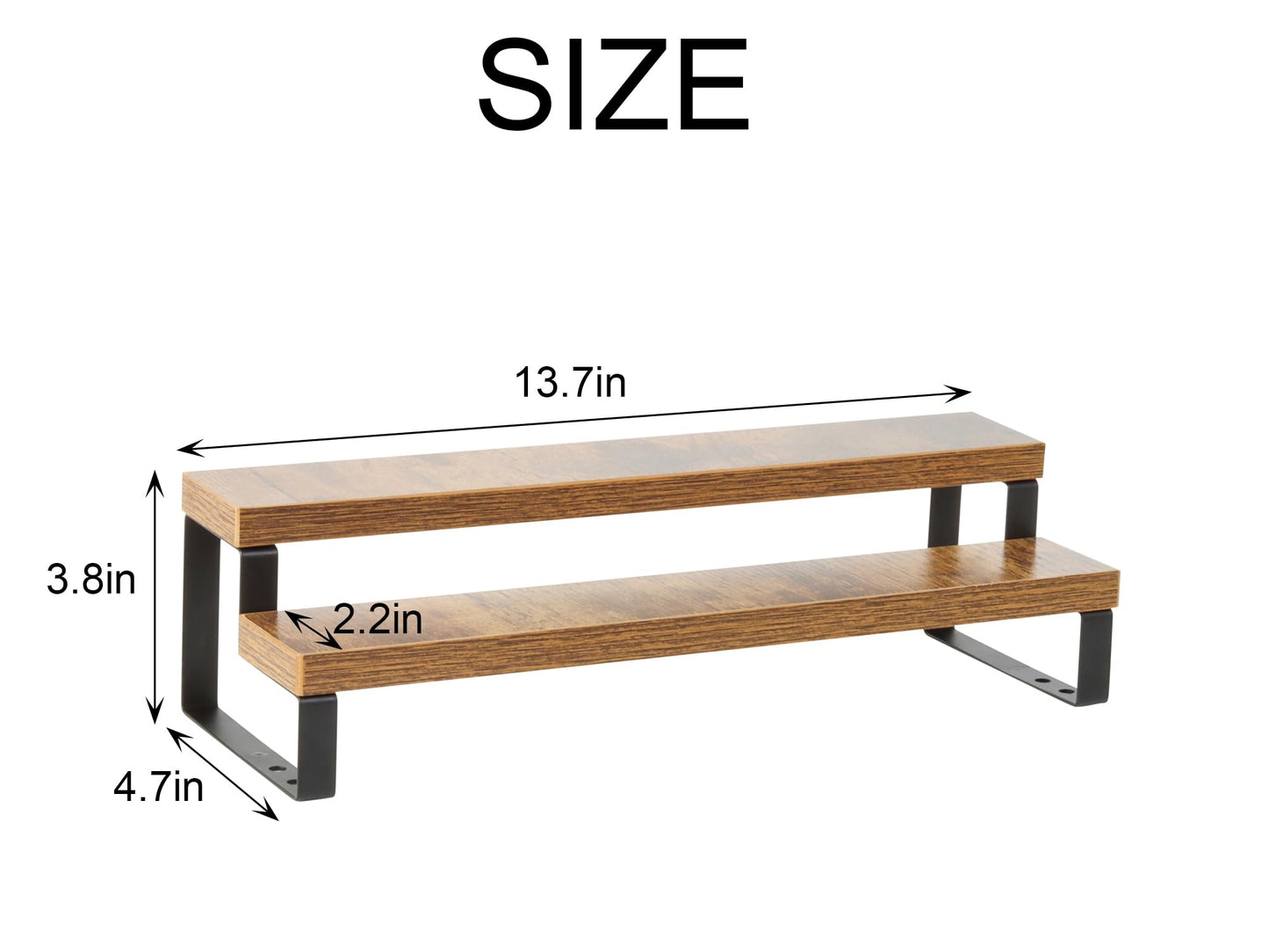 BYCY Wooden Display Risers, 2-Tier Display Stand for Home Decor and Organize, Tiered Countertop Display Shelf for Figures , Makeup,Cupcake , Condiment and Dolls Collection (2 Tier-2.2in)