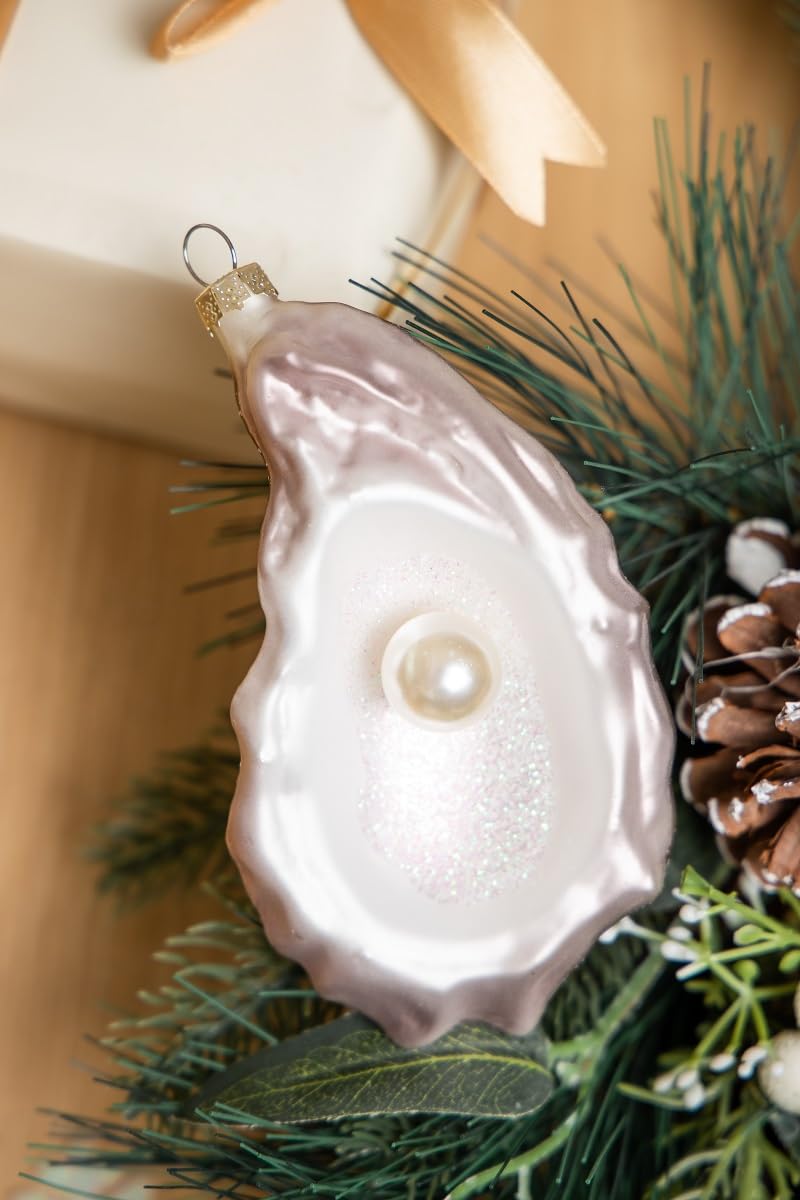 Set of 2 Hand Blown Glass Oyster Ornament for Christmas Tree