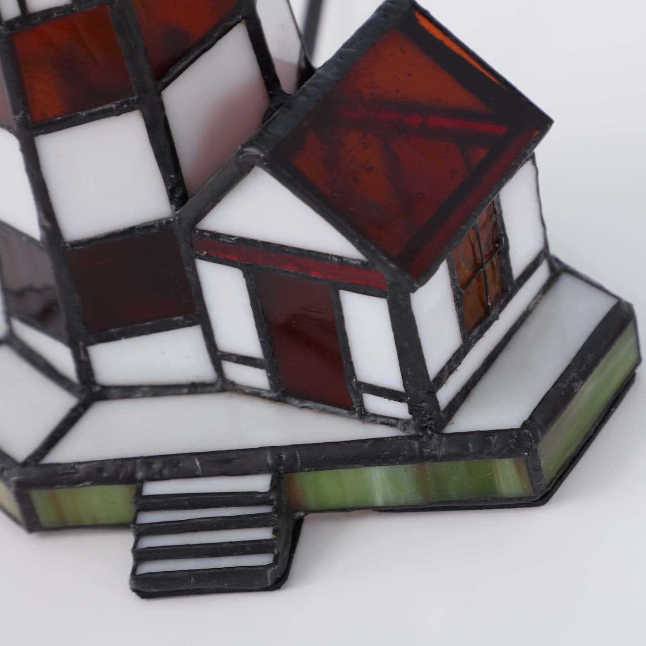 Bieye L10616 Lighthouse Tiffany Style Stained Glass Accent Table Lamp Night Light for Home Decoration (6x5x11, Amber)