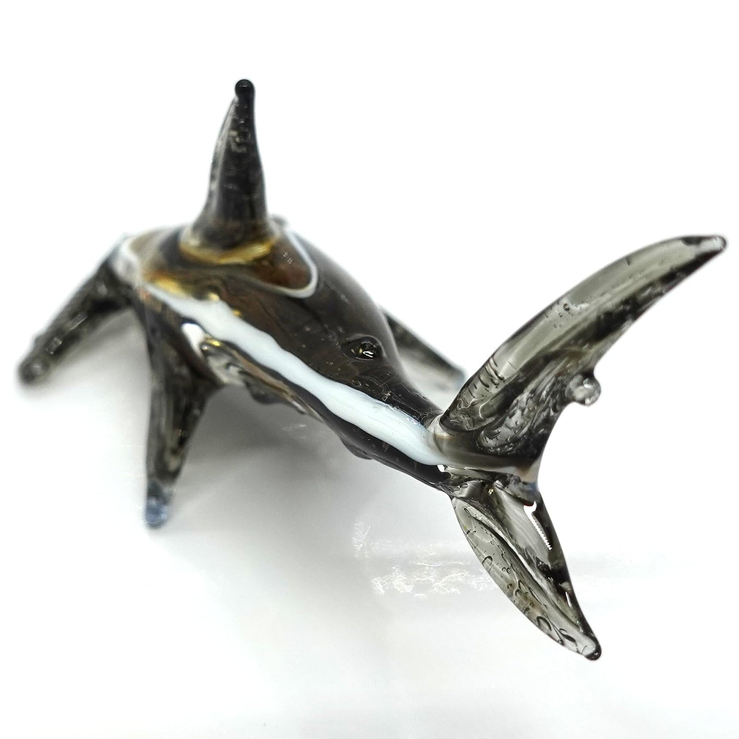 Sansukjai Hammer Shark Miniature Figurines Sea Animals Hand Painted Blown Glass Art Gold Trim Collectible Gift Decorate (Black Yellow)