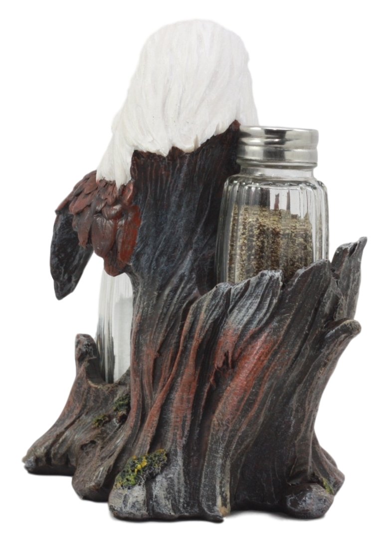 Ebros Gift Patriotic American Bald Eagle Glass Salt And Pepper Shakers Holder Figurine Decor 7"H Eagles Birds Of Prey King Of The Skies Wings Of Glory Kitchen Dining Bar Accent