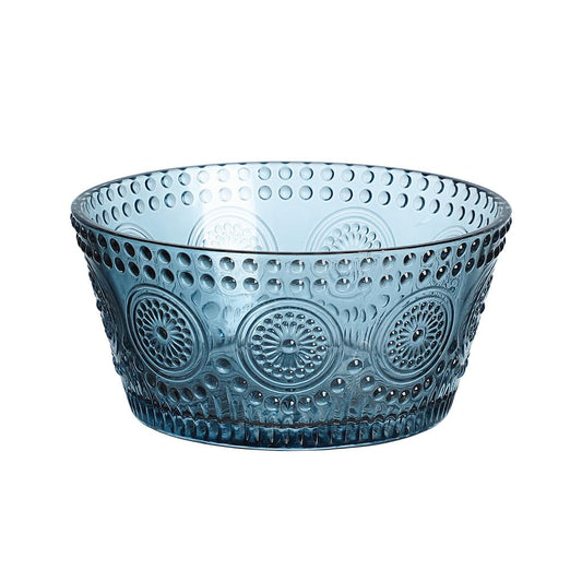 WAIT FLY Embossed Sunflower Glass Bowl Salad Bowl Candy Dish, 11 OZ-Blue