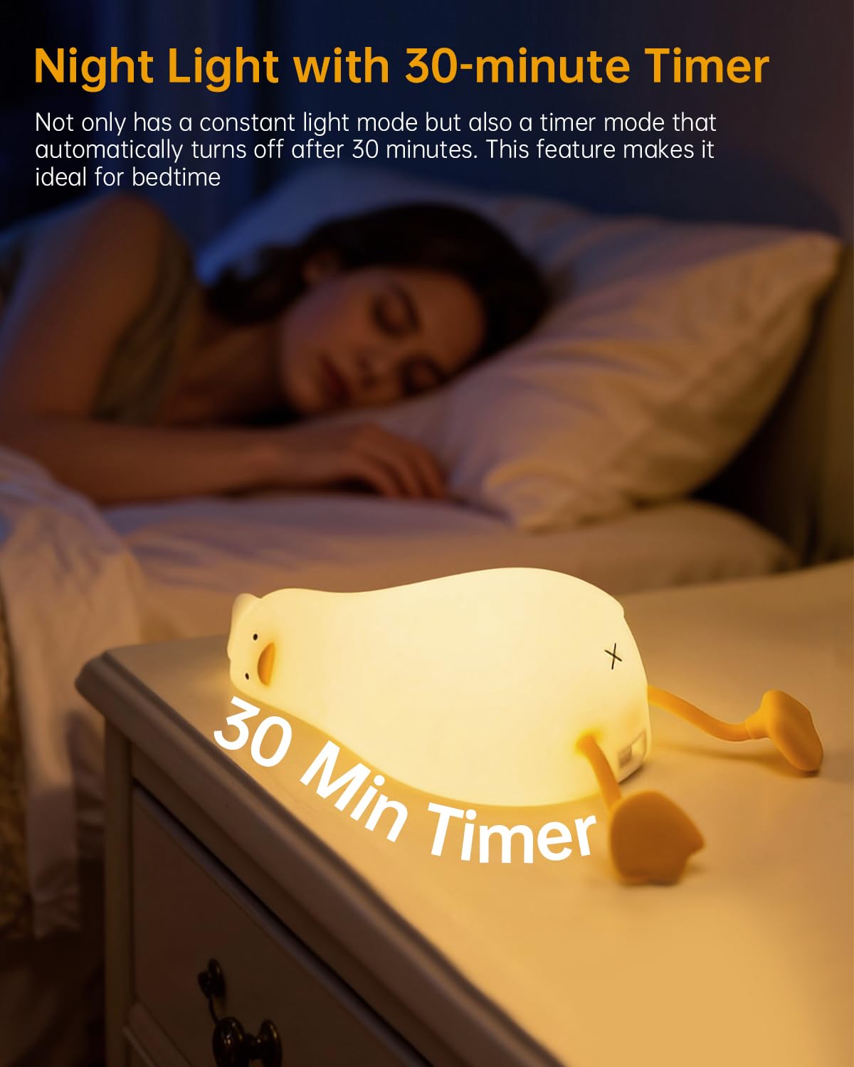 Luditek Laying Flat Duck Night Light, 3 Level Touch Dimmable Rechargeable Beside Nursery Lamp, Squishy Kawaii Stuff Desk Dorm Room Decor, Nightlight for Breastfeeding Baby Kids Girls Gifts