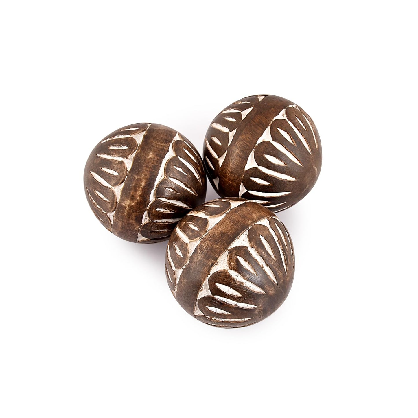 Samhita Mango Wood White Decorative Ball Set of 3 for Living, Dining Room Decor - Coffee Table Centerpiece Home Décor (3" x 3"x 3")