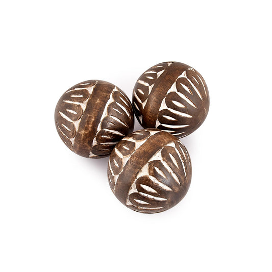Samhita Mango Wood White Decorative Ball Set of 3 for Living, Dining Room Decor - Coffee Table Centerpiece Home Décor (3" x 3"x 3")