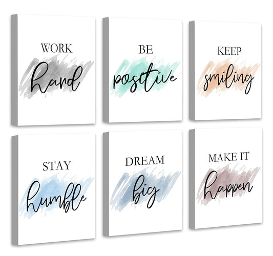 Framed Canvas Wall Art Set of 6 for Bedroom Living Room Wall Decor, Motivational Wall Decor Inspirational Office Wall Art Quotes for Living Room, 8x10 Inch