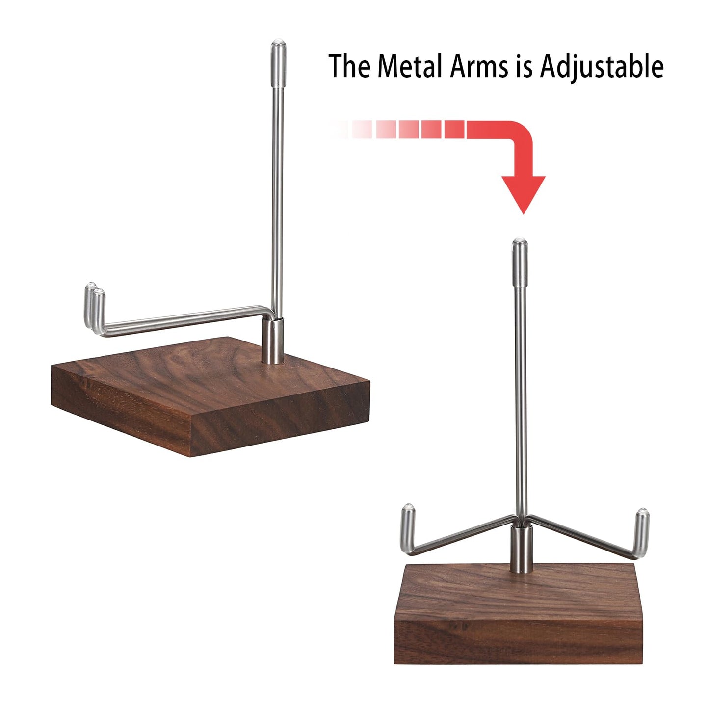 Hipiwe Rock Display Stand with Wooden Base Adjustable Metal Arms Display Stand Easel for Geode Mineral Agate Gemstones Fossils Plate and Photo,3.1"x3.1"x5"
