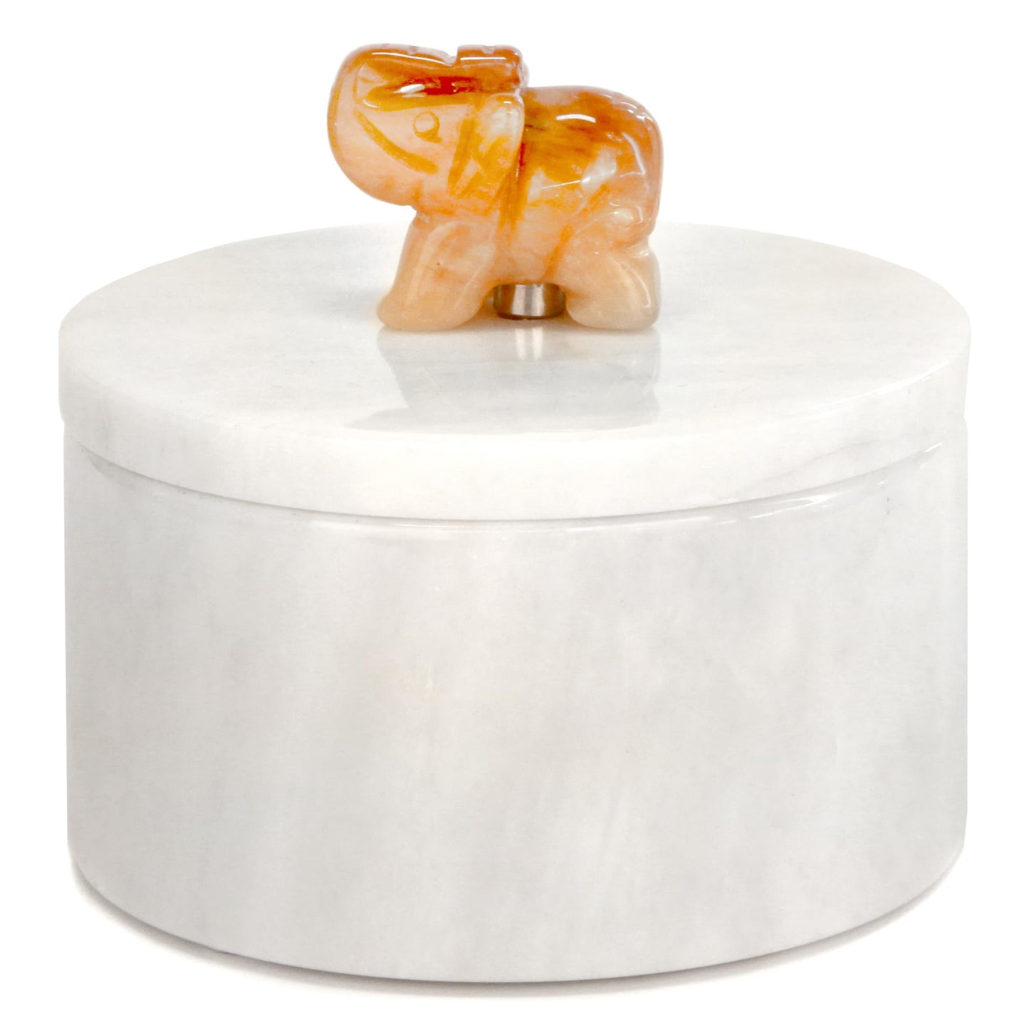 Homestia Marble Salt Cellar with Lid 4 Inch White Marble Salt Keeper with Crystal Elephant Knob, Natural Stone Spice Jar for Kitchen Counter, Modern Salt Bowl Sugar Container Gift