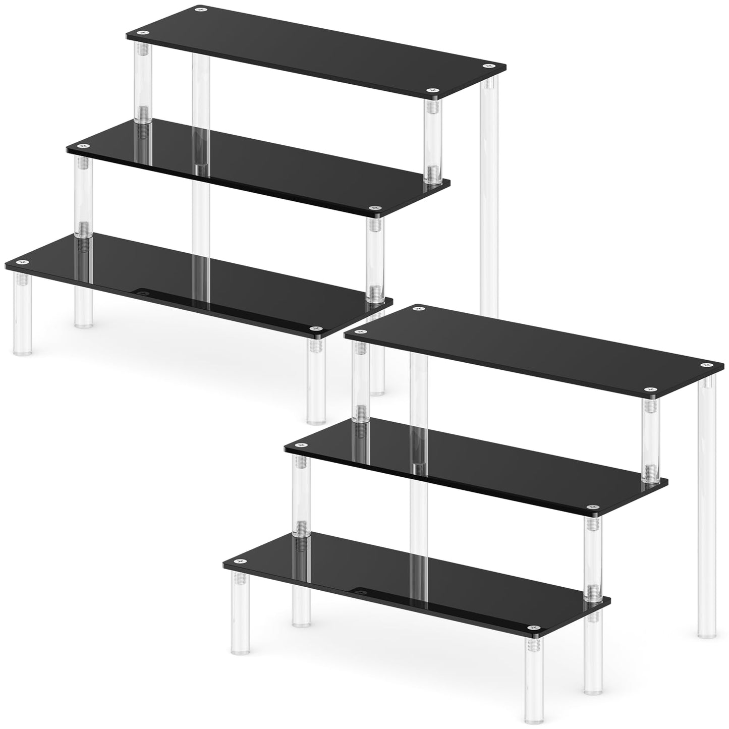 2 Packs Acrylic Display Stand Riser,3 Tier Perfume Organizer Cupcake Stand Acrylic Pop Shelves Holder,Black Desk Display Shelf for Figure,Trinket,Collectibles,Dessert Tray Stands for Party Decor-7.9in