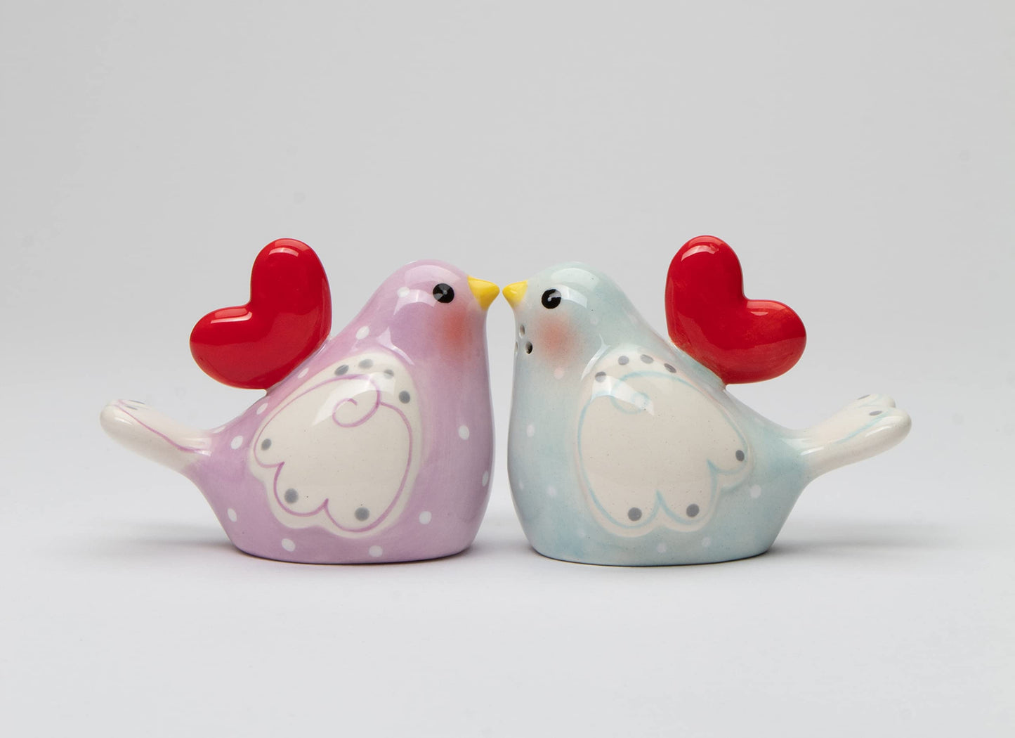 Fine Ceramic Valentine Love Birds with Red Heart Salt & Pepper Shakers Set, 3-3/8" L