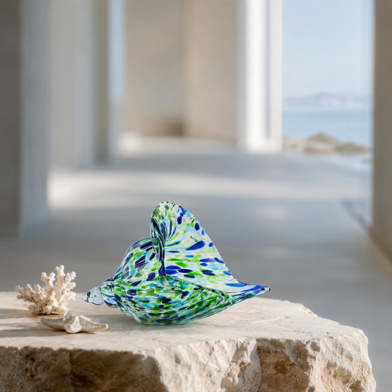 WUBIANJIE Hand Blown Glass Conch Shell Sculpture, Seashell Art Decorative Holder, Conch Shell Decor for Glass Sculptures Home Decor Shelf Tabletop Coastal Accent
