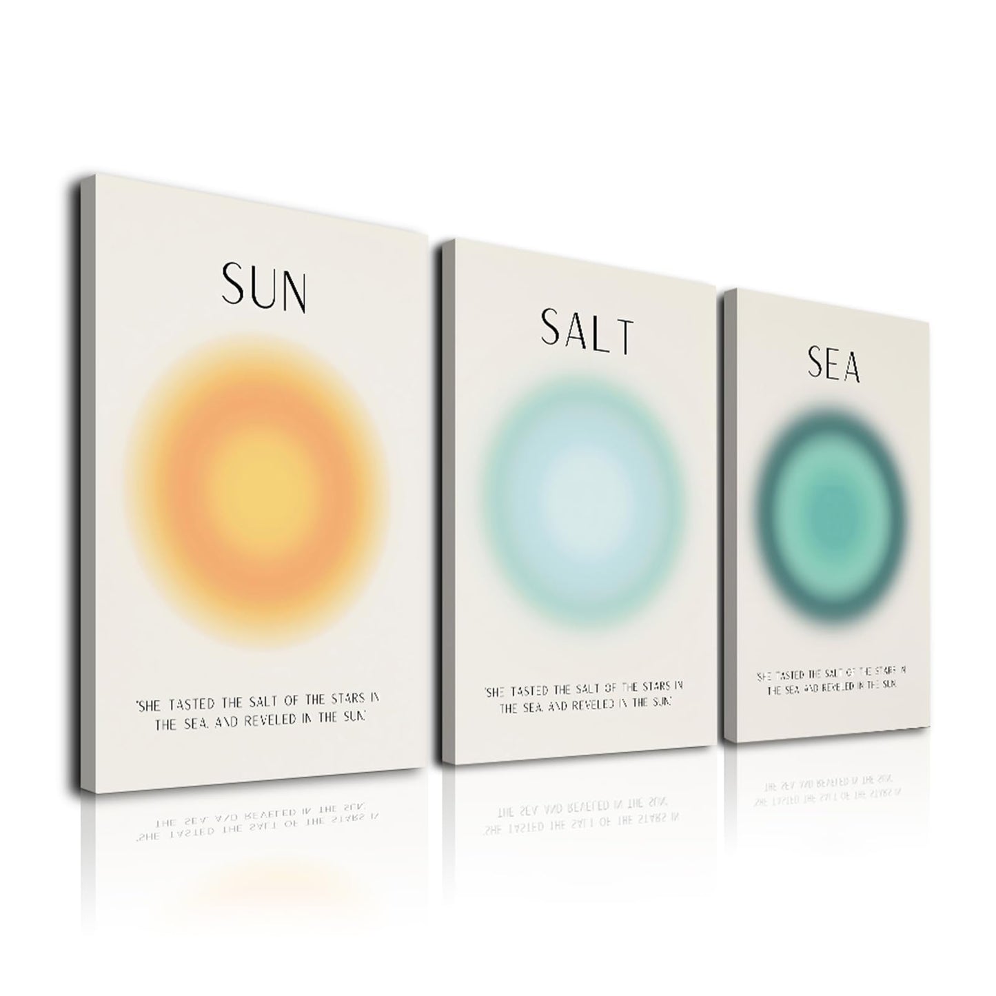Framed Set of 3 Aura Beach Wall Art Sun Salt Sea Aura Aesthetic Wall Decor Living Room,Trendy Abstract Coastal Wall Art Decor,Minimalist Beachy Art Pritns Modern Wall Decor Bedroom Bathroom Decoration,12x16inch