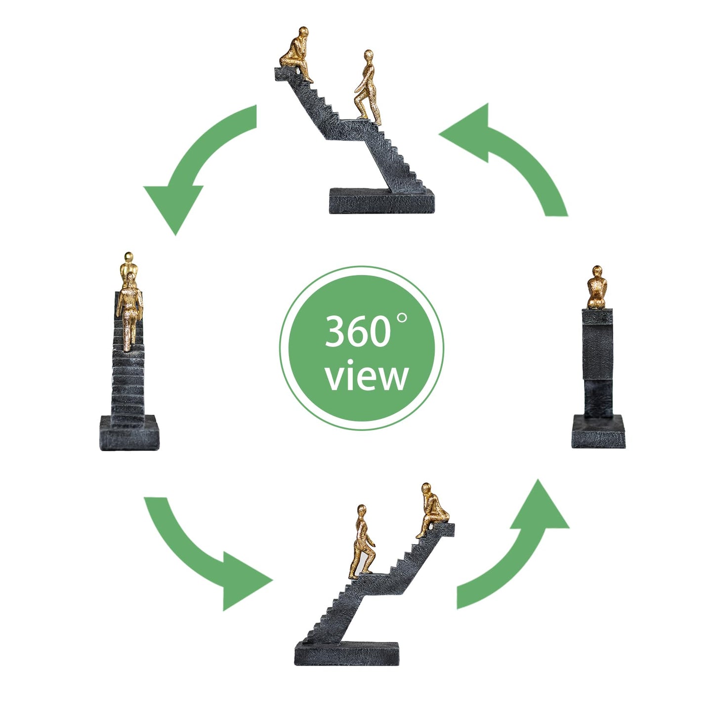 Hebdids Modern Staircase Sculpture, Gold Figures on Black Steps, 8.66 x 7.09 x 2.56 inches, Contemporary Art Decor