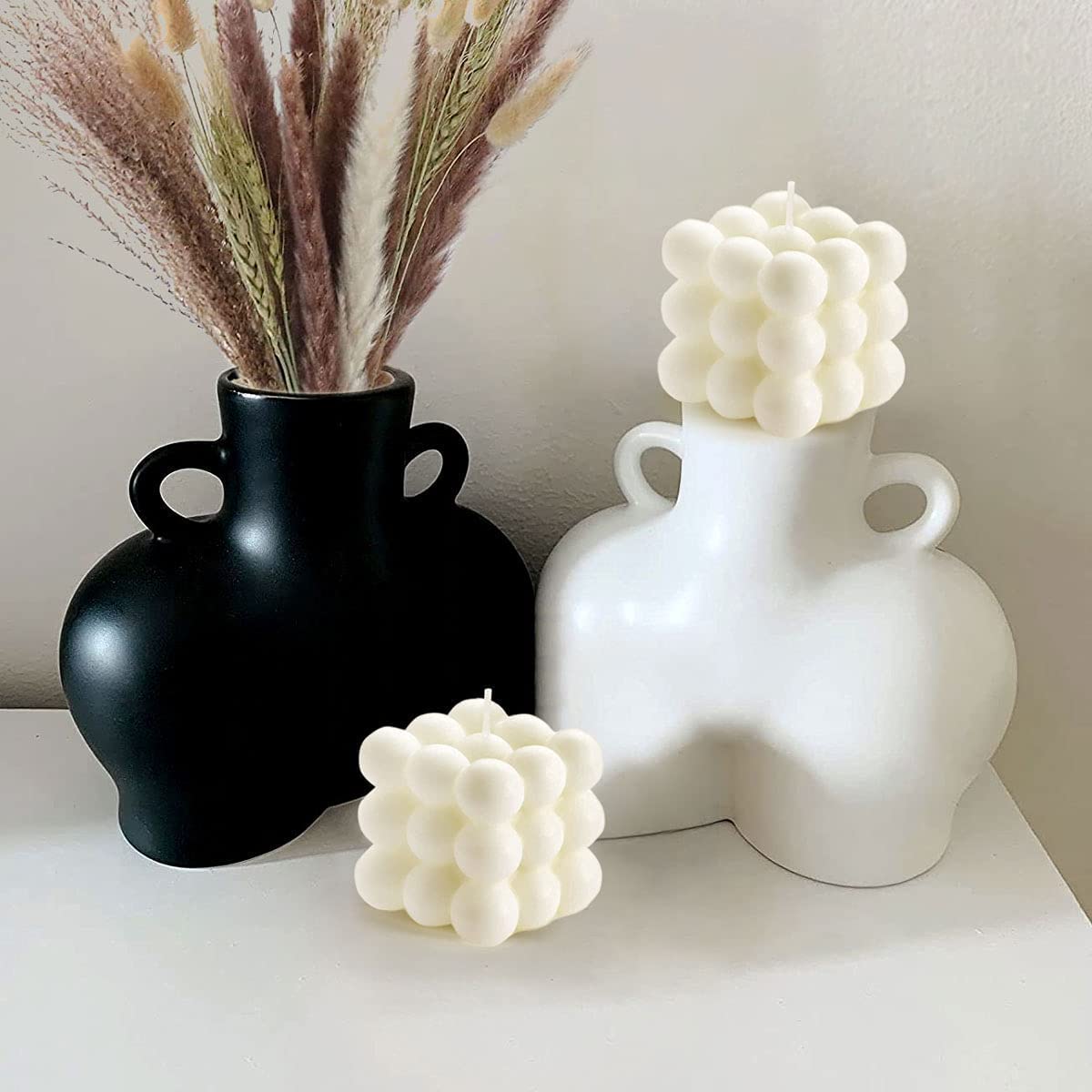 2PCS Bubble Candle Room Decor - Vanilla Scented Gifts for Women, Danish Pastel Bubble Cube Candles, Aesthetic Shelf Decor & Trendy Home Office Decorative Candles