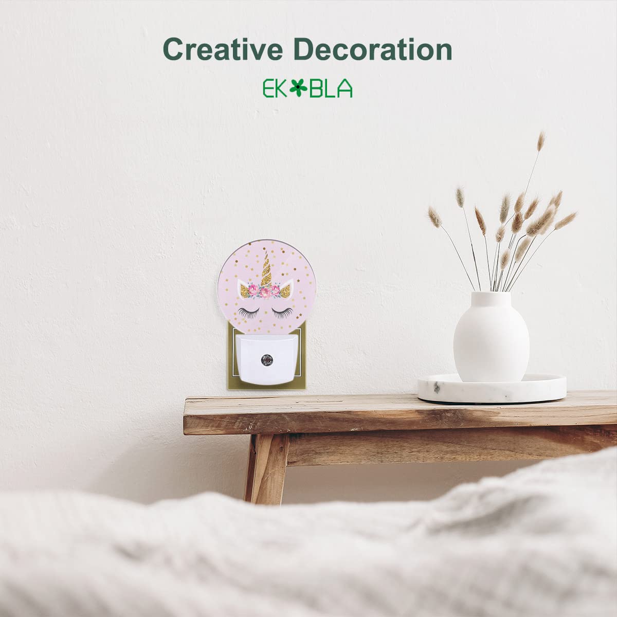 EKOBLA Unicorn Night Light, Pink and Gold Polka Dot Night Lights Plug Into Wall with Dusk to Dawn Sensor for Teen Girls Gift