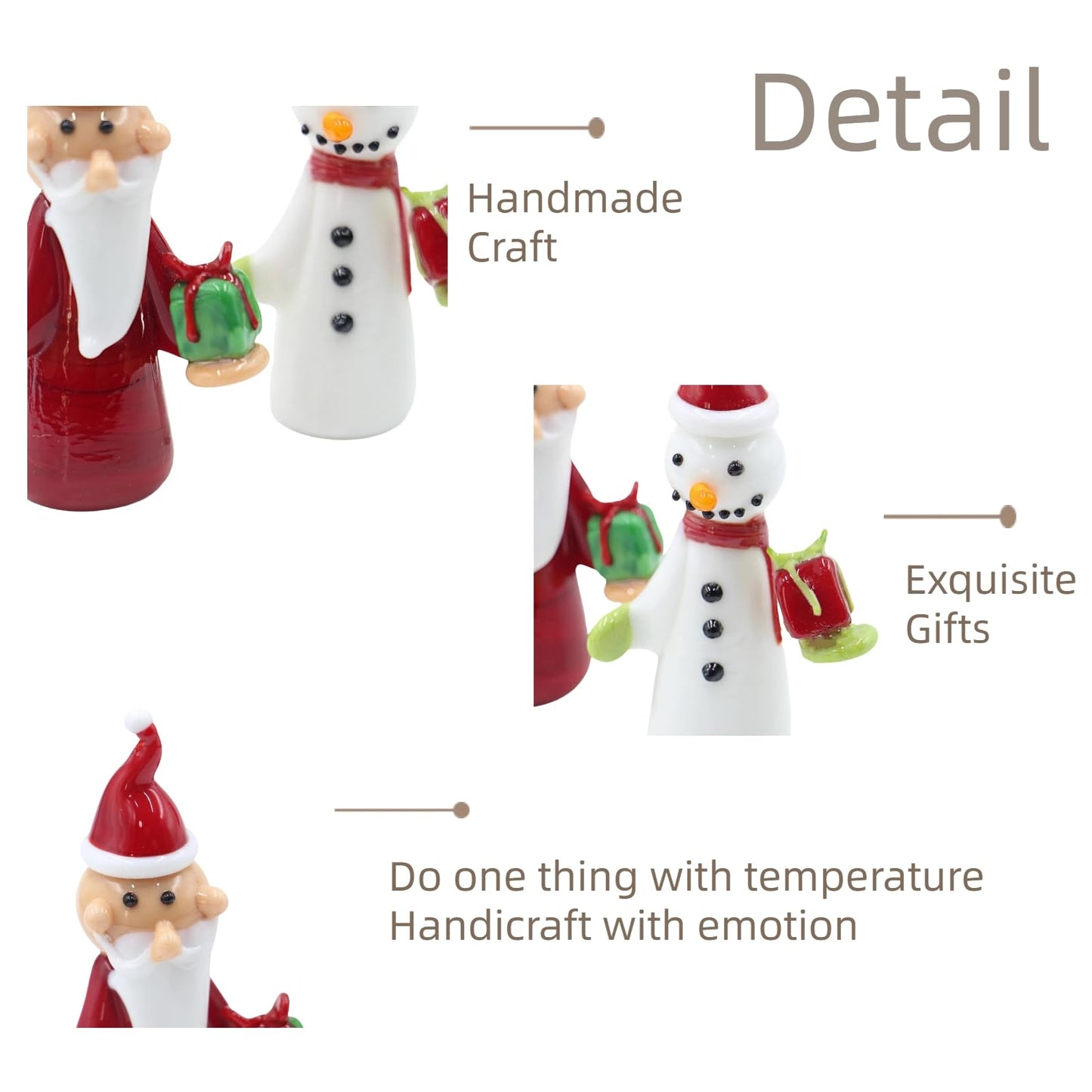 CHIGAGGLE 3¼'' Santa and Snowman Glass Figurines, 2pcs Handmade Glass Miniature Figurines, Set of Creative Christmas Small Hand Blown Glass Collectibles and Gifts - 2Ca2s2