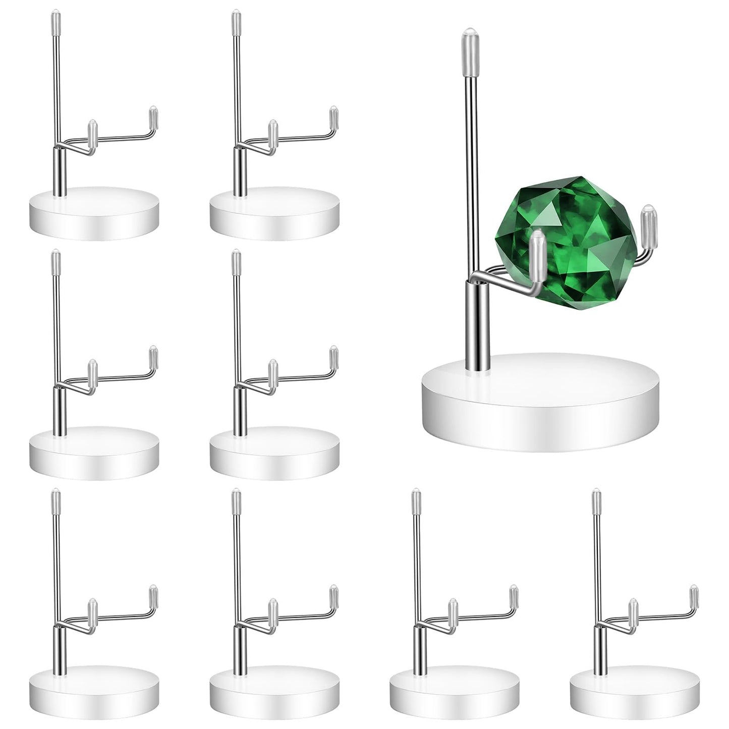 Douaowoc 8 Pcs Adjustable Metal Arm Display Stand Easel with Acrylic Base Rock Display Easel Holder Acrylic Crystal Clear Plate Stand for Geodes Mineral Agate, Silver