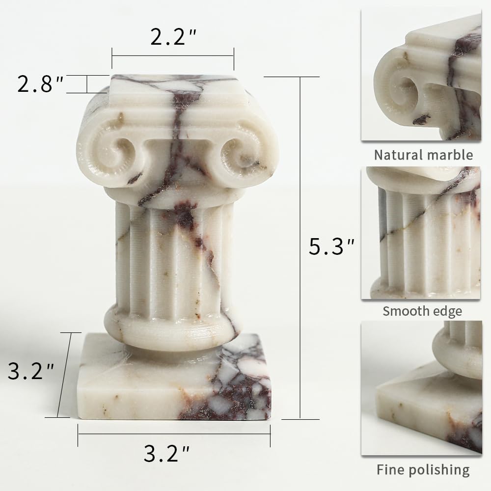 Marble Roman Pillar Statues Small Sculpture Decor for Coffe Table, Decorative Pillar for Living Room Bedroom Bookshelf Display, Mini Roman Columns for Weddings & Valentines, Tabletop Elegant Statue