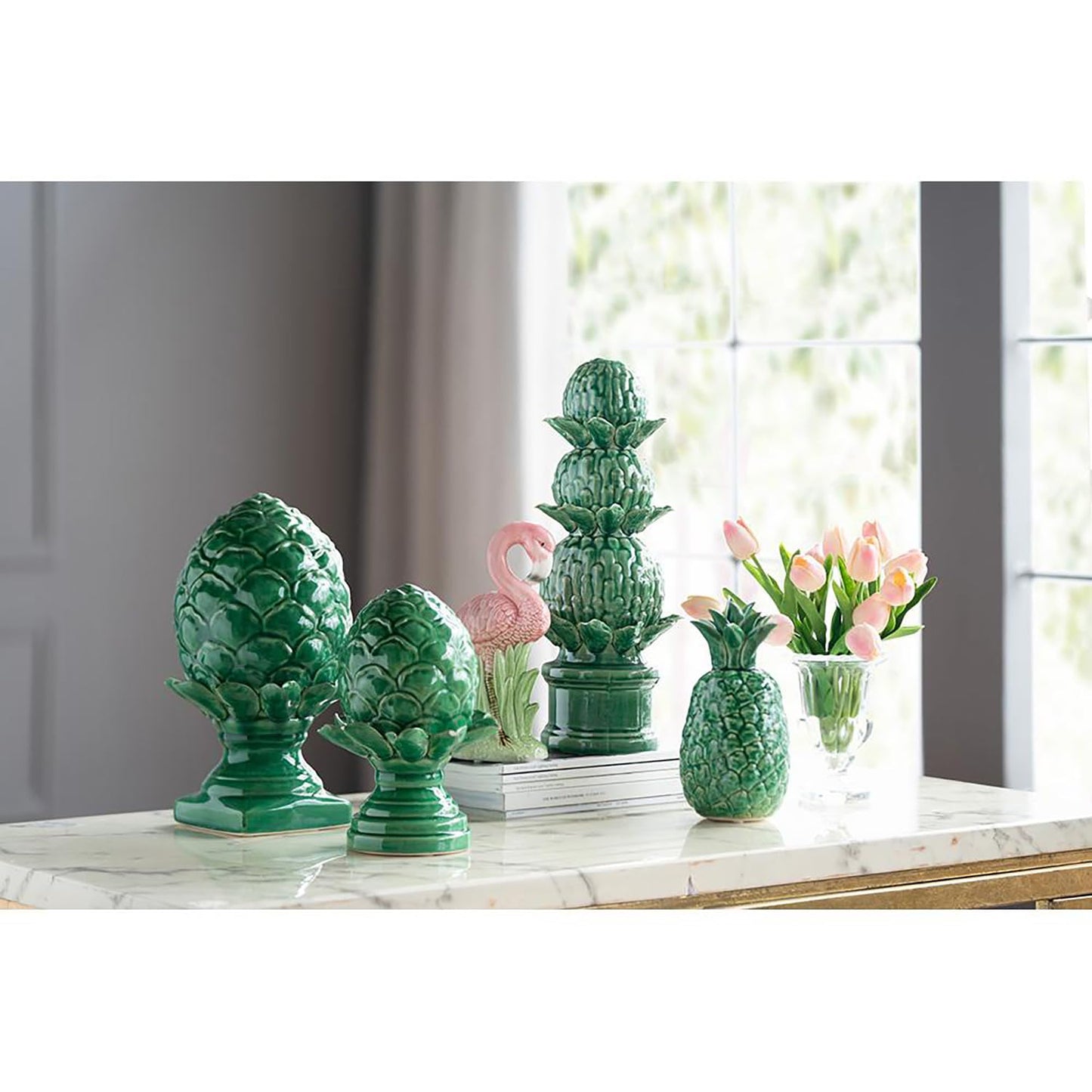 A&B Home Green Artichoke Statue - Decorative Ceramic Statue, Tabletop Home Decor, Living Room Bedroom Coffee Table Office Shelf Accent Piece, 6" x 6" x 9"