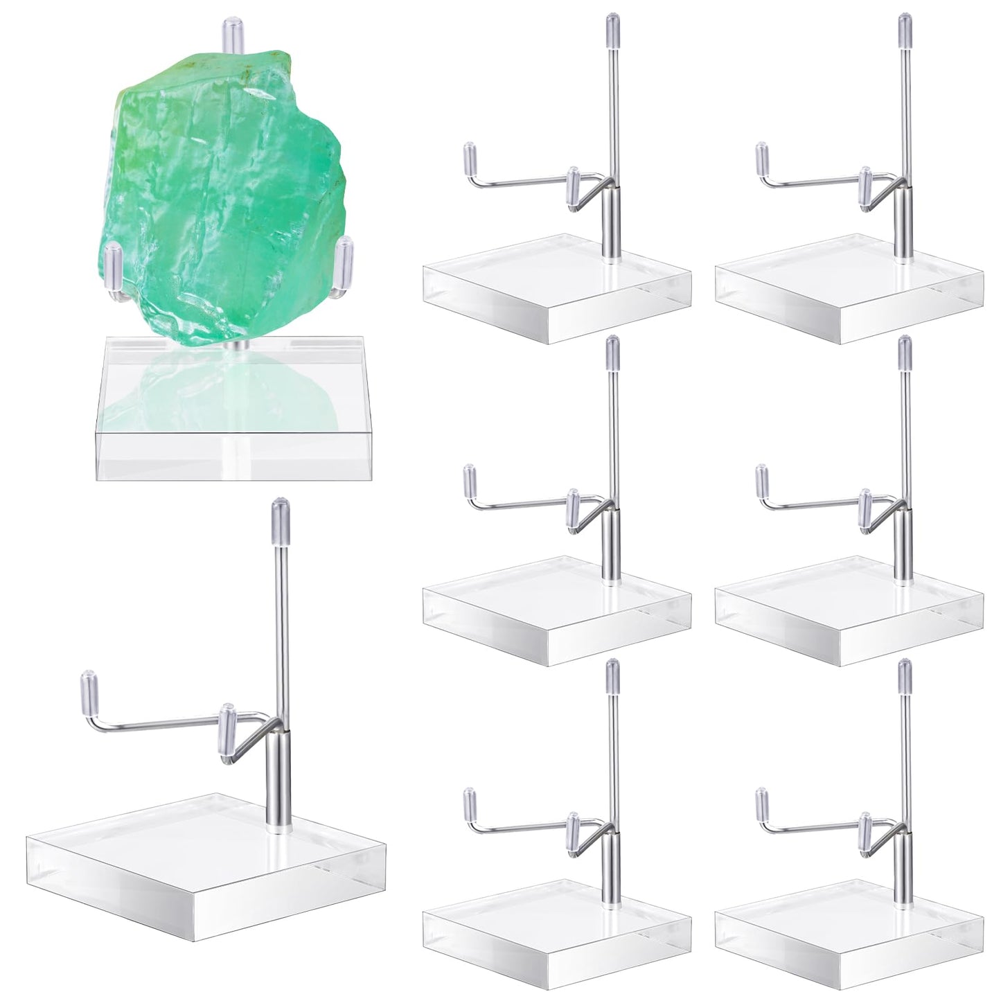 Kigley 8 Pcs Adjustable Metal Arm Display Stand Crystal Holder Easel Display with Acrylic Base Easel Rock Mineral Stand for Geodes Mineral Agate Collection(Silver,2 x 2 x 3.5 Inch)