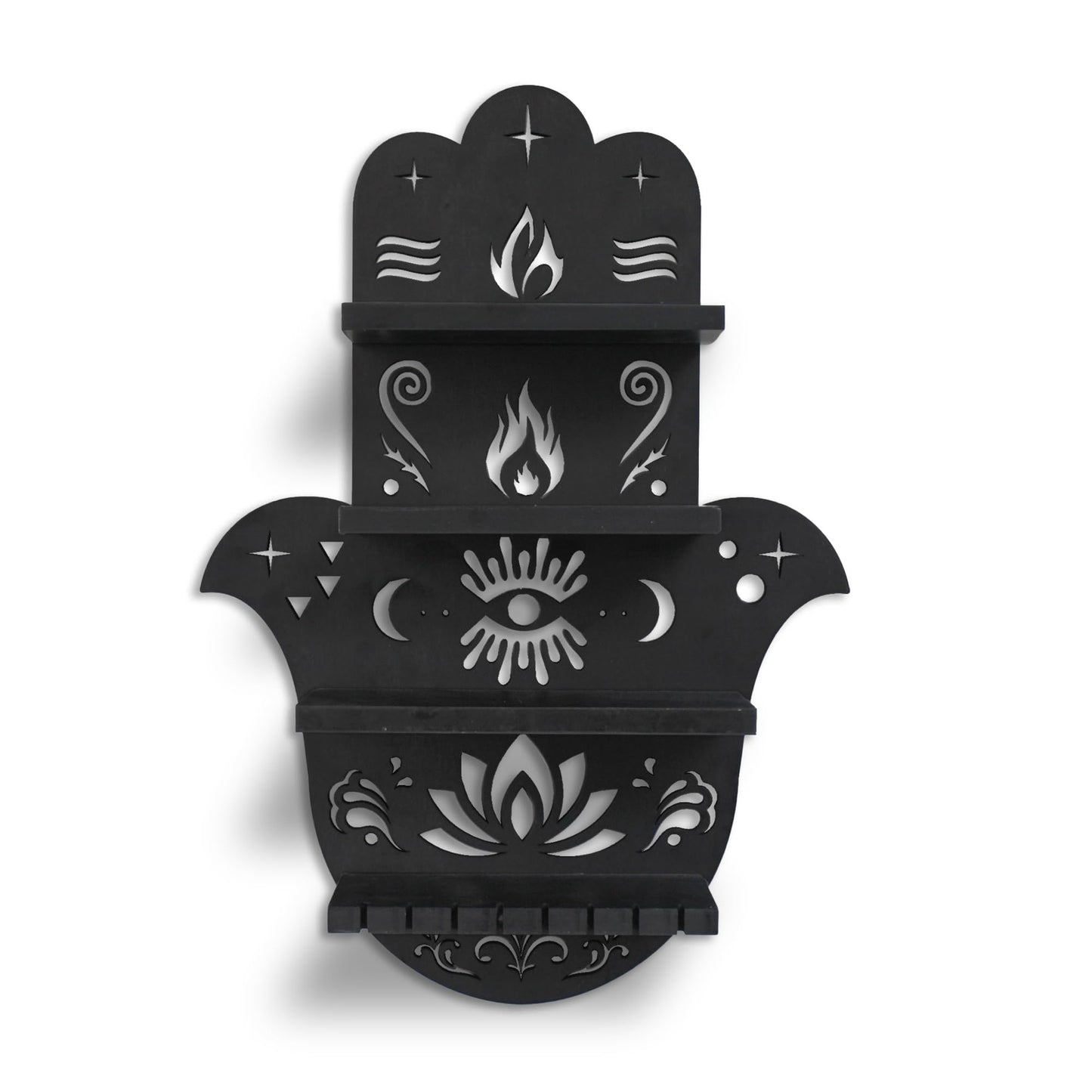 FNYDOX Hamsa Hand Crystal Display Shelf, Rock Gem Stone Holder, Essential Oils Nail Polish Organizer, Trinket Knick Knack Shelf Wall Mounted, Witch Witchy Wiccan Home Decor(Style B)