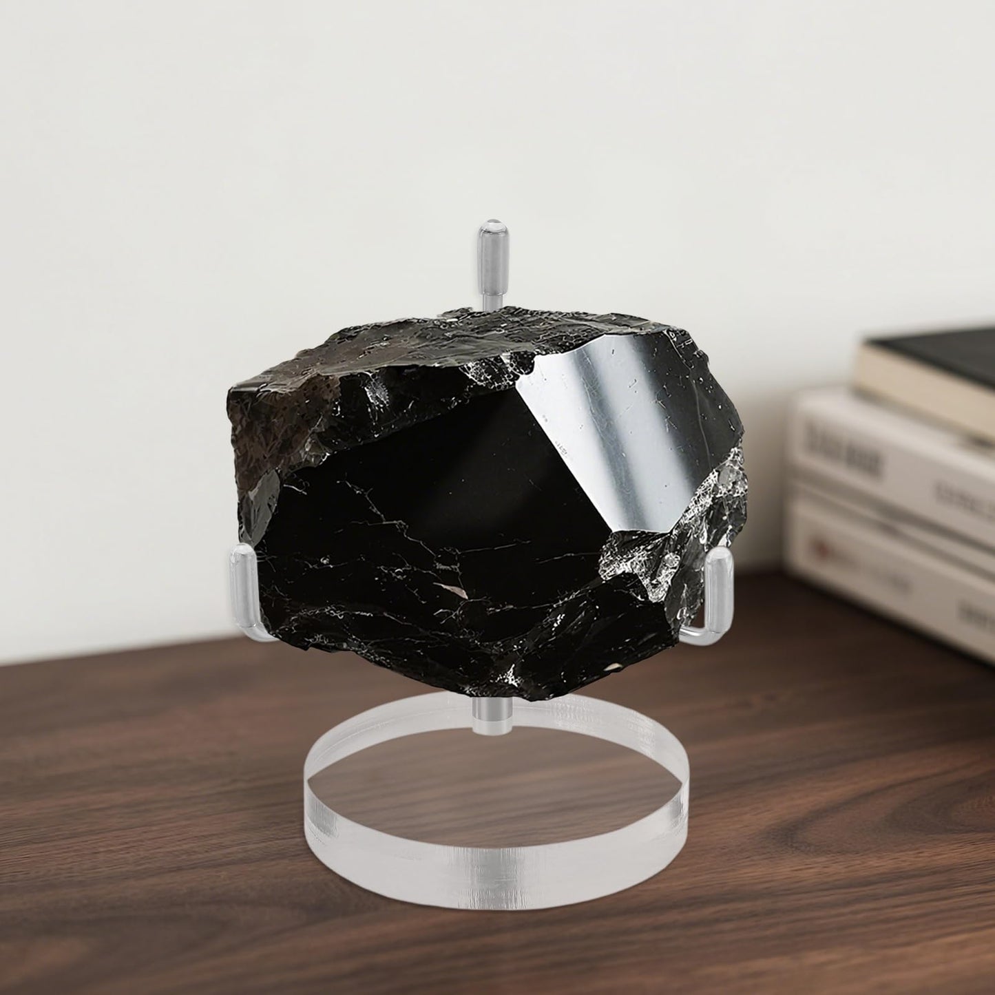 SINJEUN 6 Pack Rock Display Stands, Adjustable Metal Arms Display Easel stand with Round Acrylic Base for Fossil Coral Rock Mineral Agate Crystal, 3.1 Inches Height