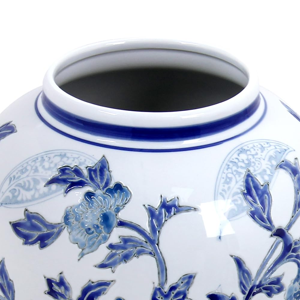 Andaliz Large Blue and White Ceramic Ginger Jar with Gold, 18.1 Inch Floral Vase Floor Decor for Living Room, Entryway Home Accent